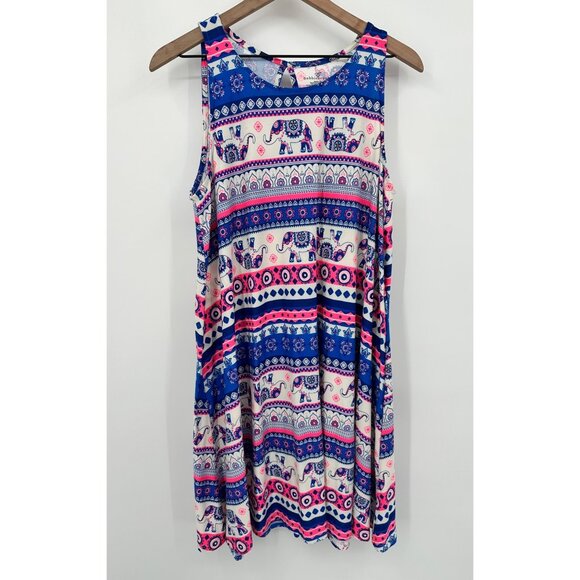 Bobbie Brooks Tank Dress Women Large Blue Pink Elephant Print Gender Reveal - Picture 1 of 7